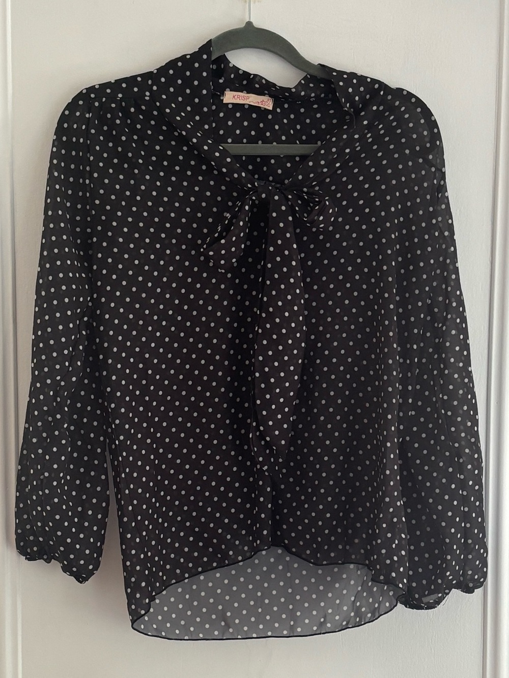 Black Polka Dot Tie-Neck Blouse